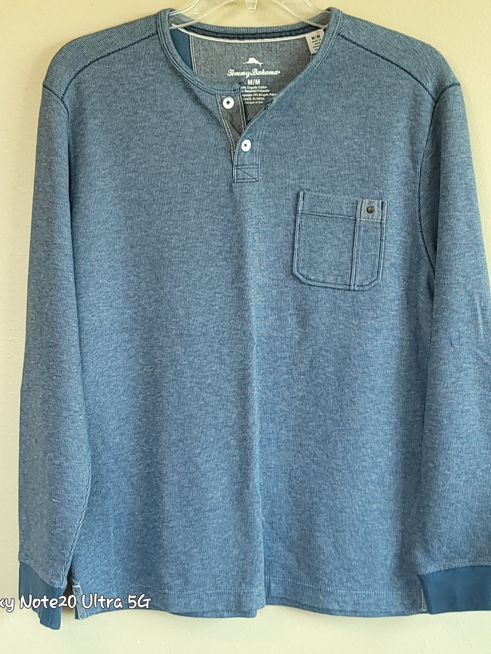 Tommy Bahama Men's Morro Beach Long Sleeve Henley Shirt Blue M EUC